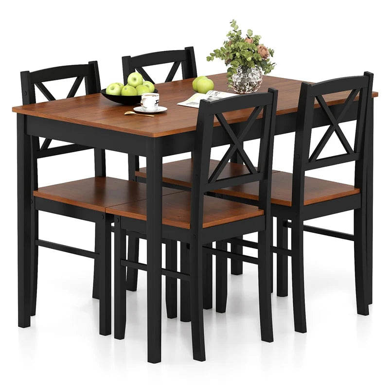 5-Piece Dining Table Set for 4, Mid-Century Modern Kitchen Table & 4 Chairs with Rubber Wood Legs & Cross - Product image 1