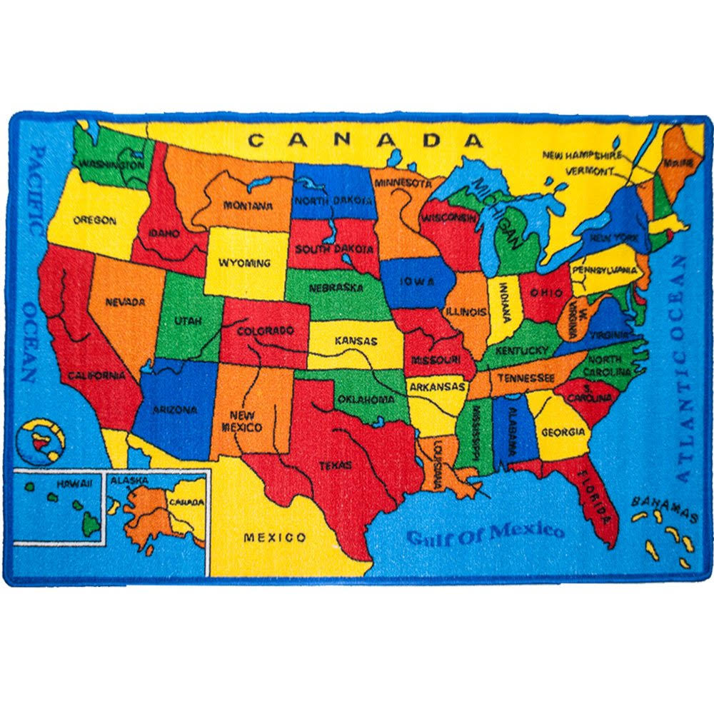 MyBecca Kids Rug Usa Map Area Rug 5' X 7' Children Area Rug For Playroom & Nursery - Non Skid Gel Backing - Product image 1