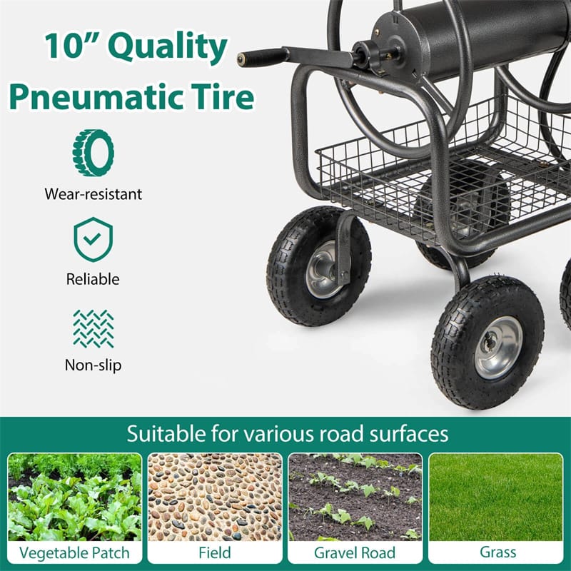 Portable Garden Hose Reel Cart Holds 300FT of 5/8" Large Capacity, Heavy-Duty Metal Hose Cart with 4 Wheels - Product image 5