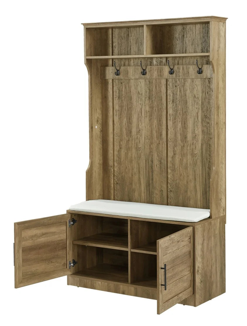 Entryway Hall Tree with Storage Bench, Wooden Coat Rack with Sponge Pad and 4 Dual Hooks - Product image 4