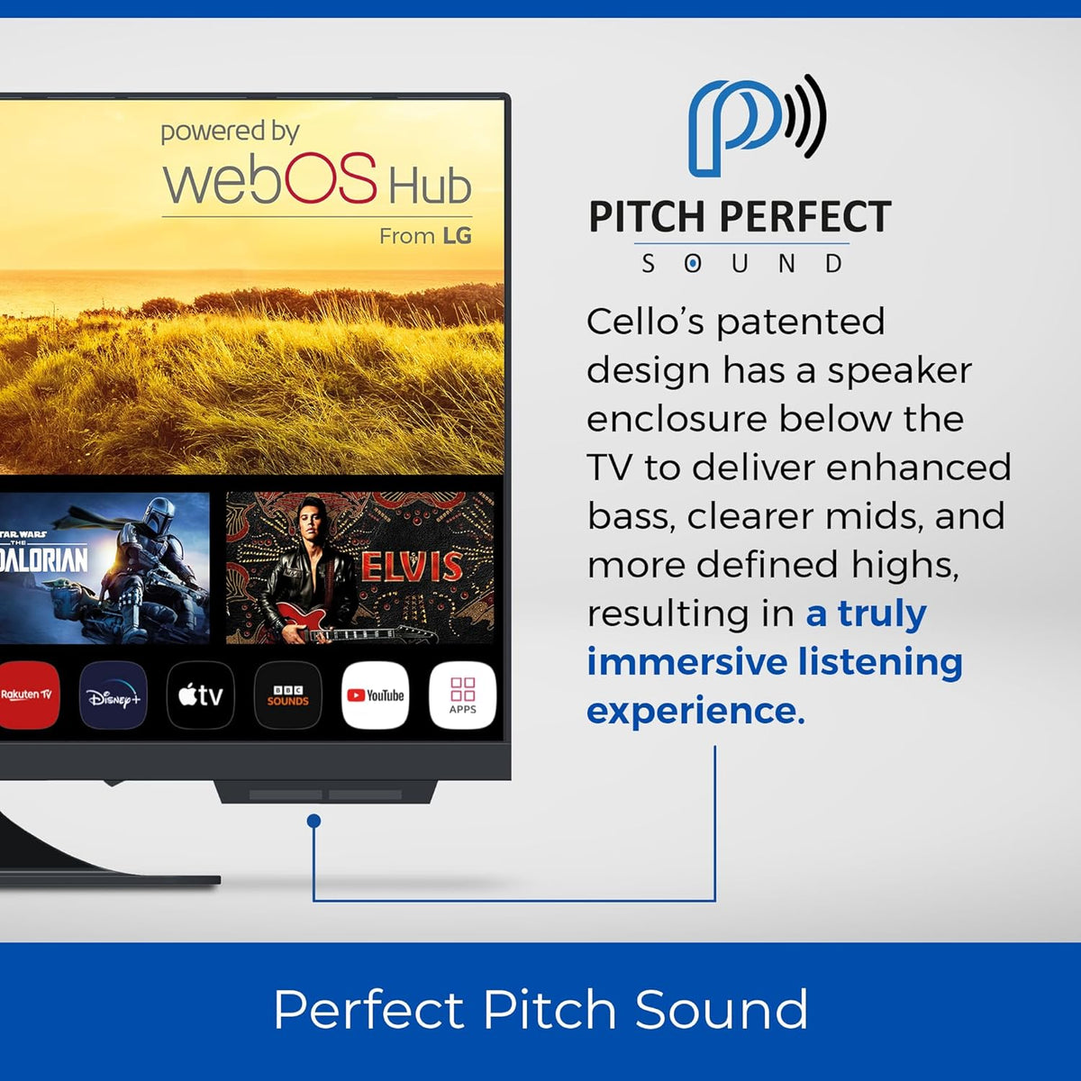 Cello C2224WS Trav 22" Inch Smart Full HD 12V Camping Travel TV Frameless Triple Tuner Bluetooth WebOS by LG Pitch Perfect Speaker Motorhome Truck Boat [2024]