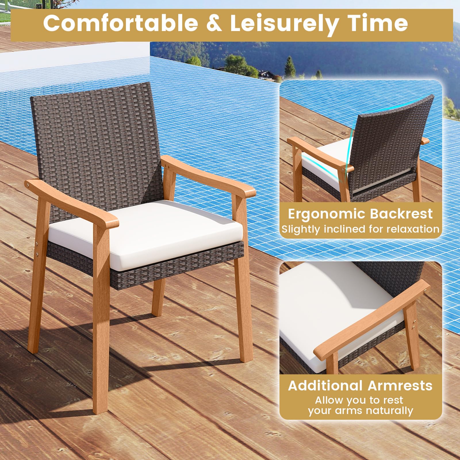 Tangkula Patio Wicker Dining Chair Set of 2/4 for Deck Garden Poolside Backyard - Product image 6