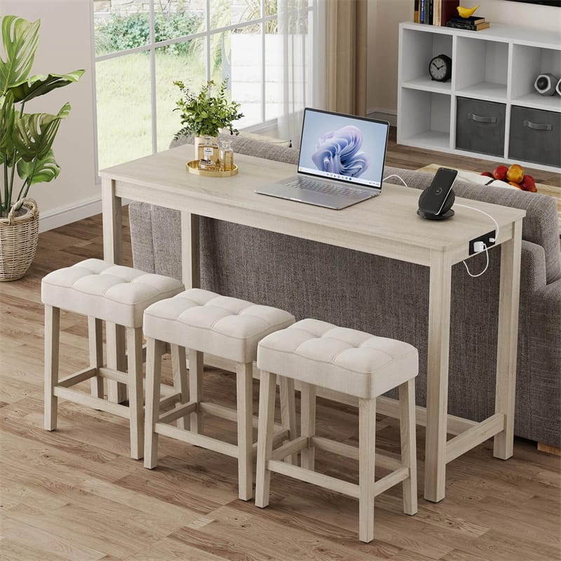 4-Piece Bar Table Set with Charging Station, 59" Counter Height Breakfast Nook Dining Set with 3 Padded - Product image 10
