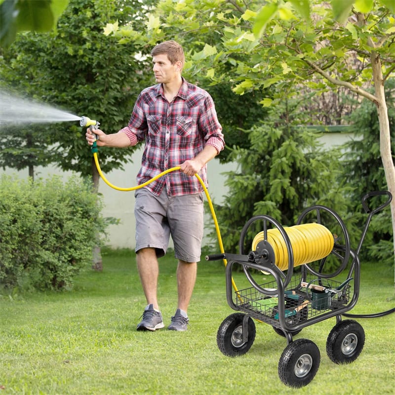 Portable Garden Hose Reel Cart Holds 300FT of 5/8" Large Capacity, Heavy-Duty Metal Hose Cart with 4 Wheels - Product image 1