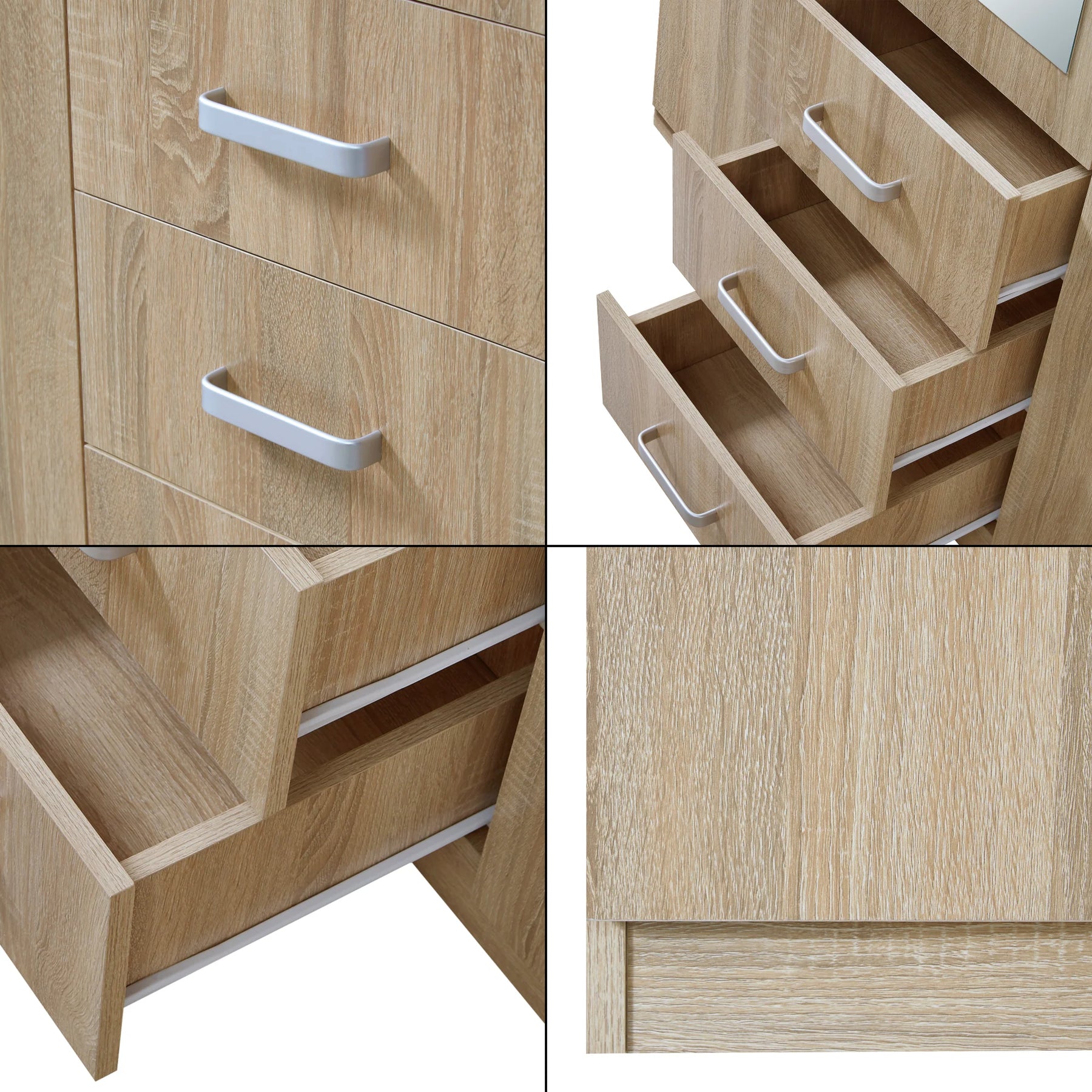 Bedroom wardrobe modern wardrobe timeless storage unit 5 shelves 3 drawers + MDF mirror 176 x 120 x 52 cm sonoma oak effect 03_0006369