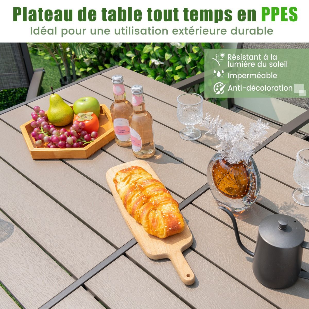 7 Piece Patio Furniture Set for 6 People Garden Furniture Set with 6 Stackable Chairs and Rectangular Table Gray -