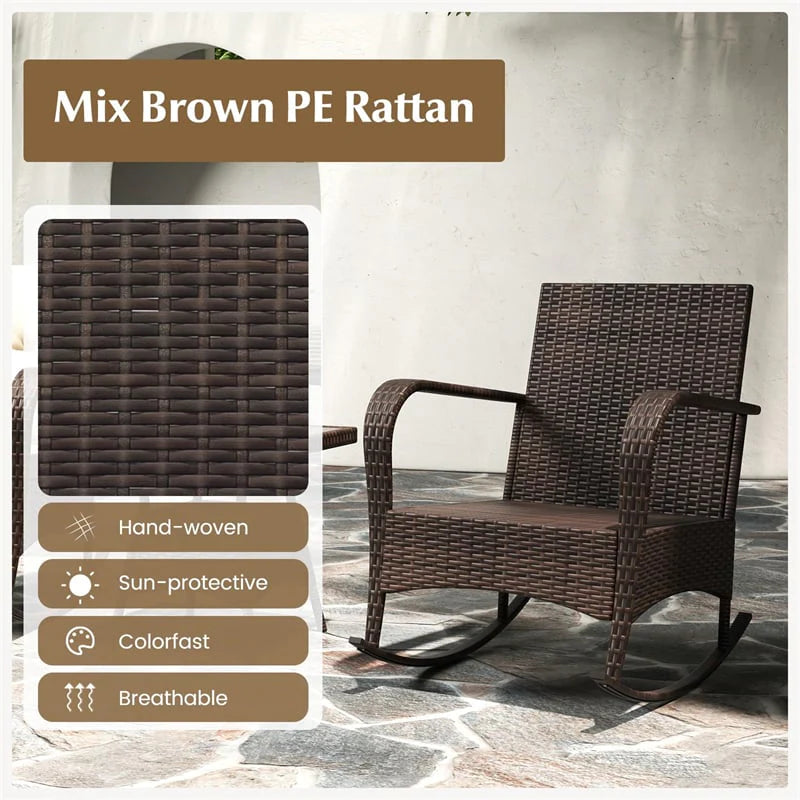 3-Piece Outdoor Wicker Rocking Chair Set, Rattan Bistro Rocker Furniture with Cushions & Pillows - Product image 9