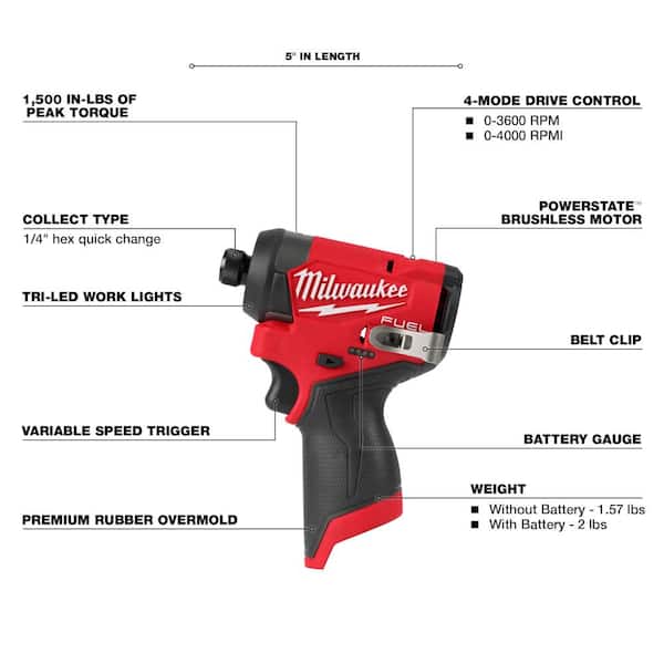 M12 FUEL 12V Lithium - Ion Cordless 3/8 In. Ratchet and 1/4 In. Impact Driver Kit (2 - Tool) W/Batteries - Product image 2