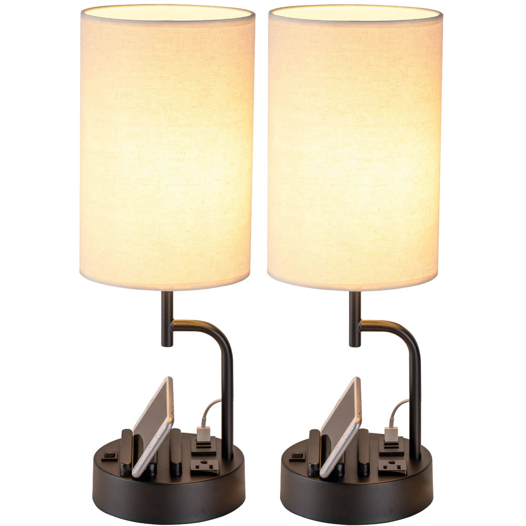 Dreamholder Table Lamp with 3 USB Charging Ports, Modern Desk Lamp with AC Outlet and Phone Stands - Product image 1