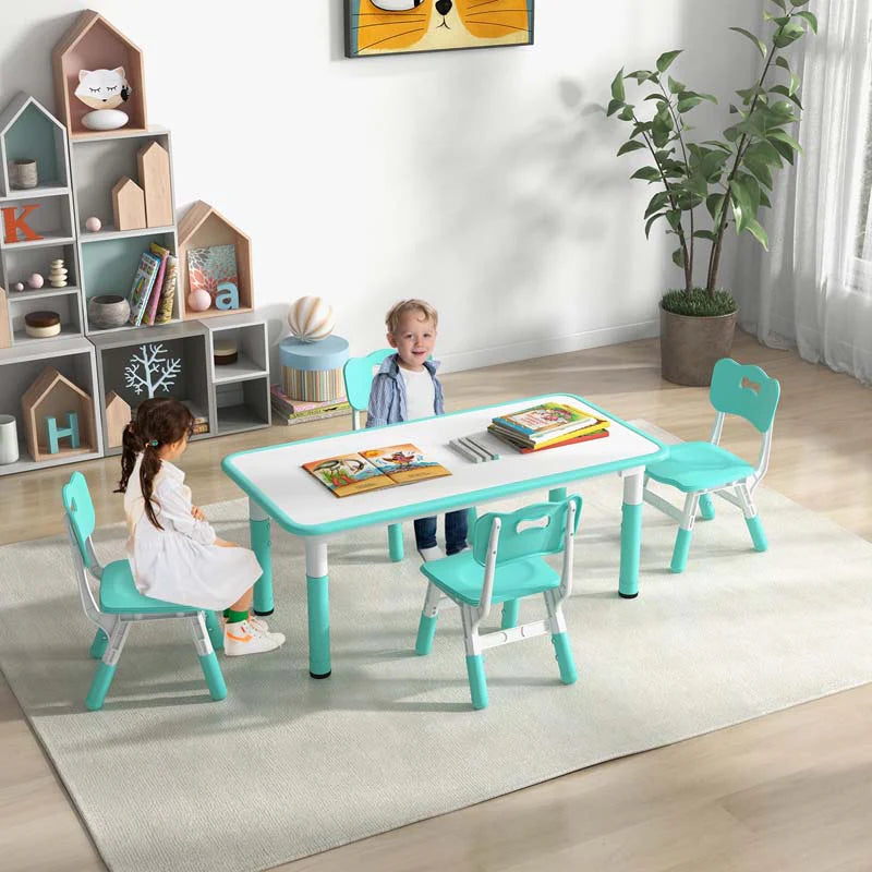 Kids Table and 4 Chairs Set, Height Adjustable Toddler Art Activity Desk with 4 Seats & Graffiti Desktop - Product image 3