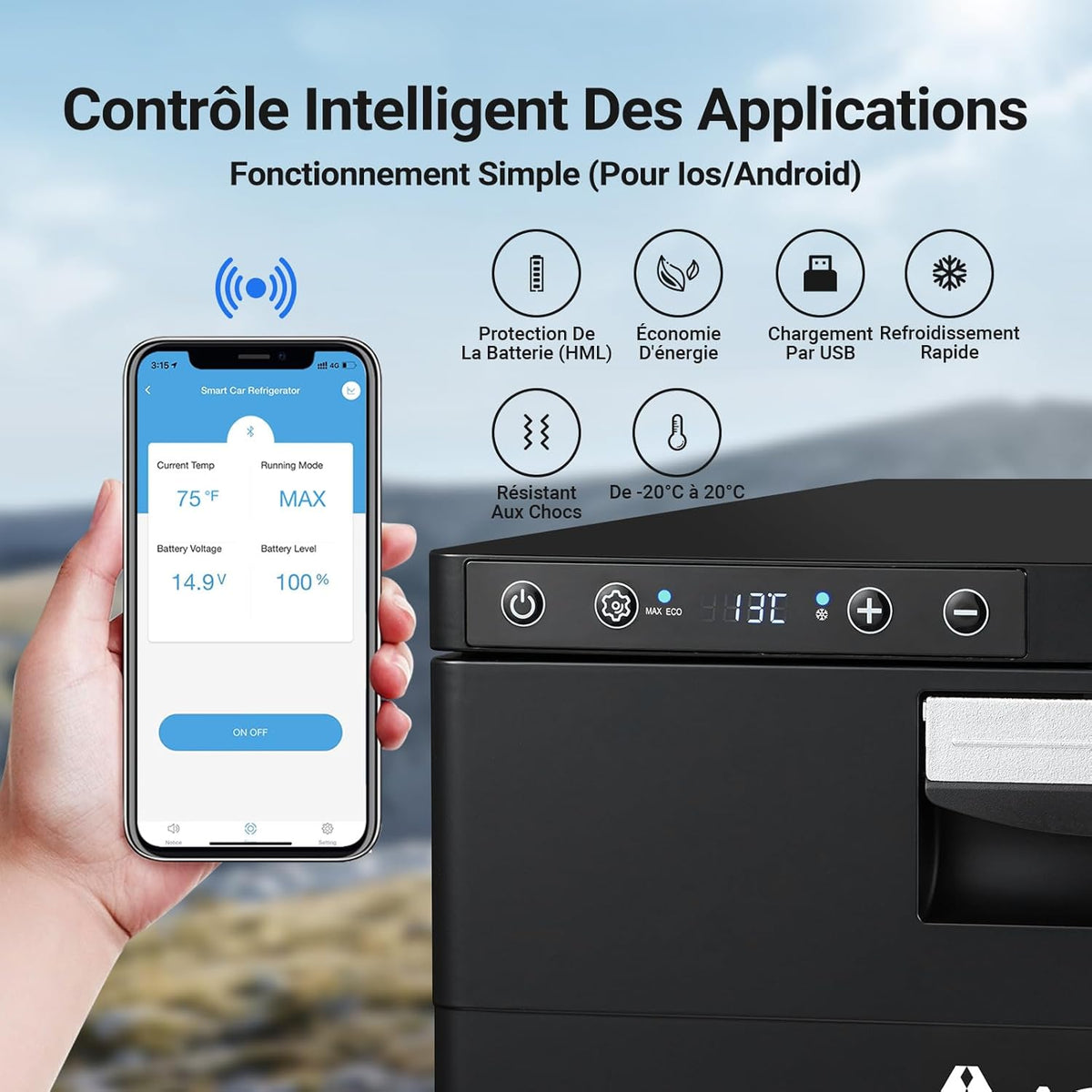 AAOBOSI 31L Drawer Electric Cooler, Compression Cooler with APP, Caravan Cooler 12V/24V, -20℃ to 20℃ Electric Cooler for Car, Truck, Boat, Motorhome