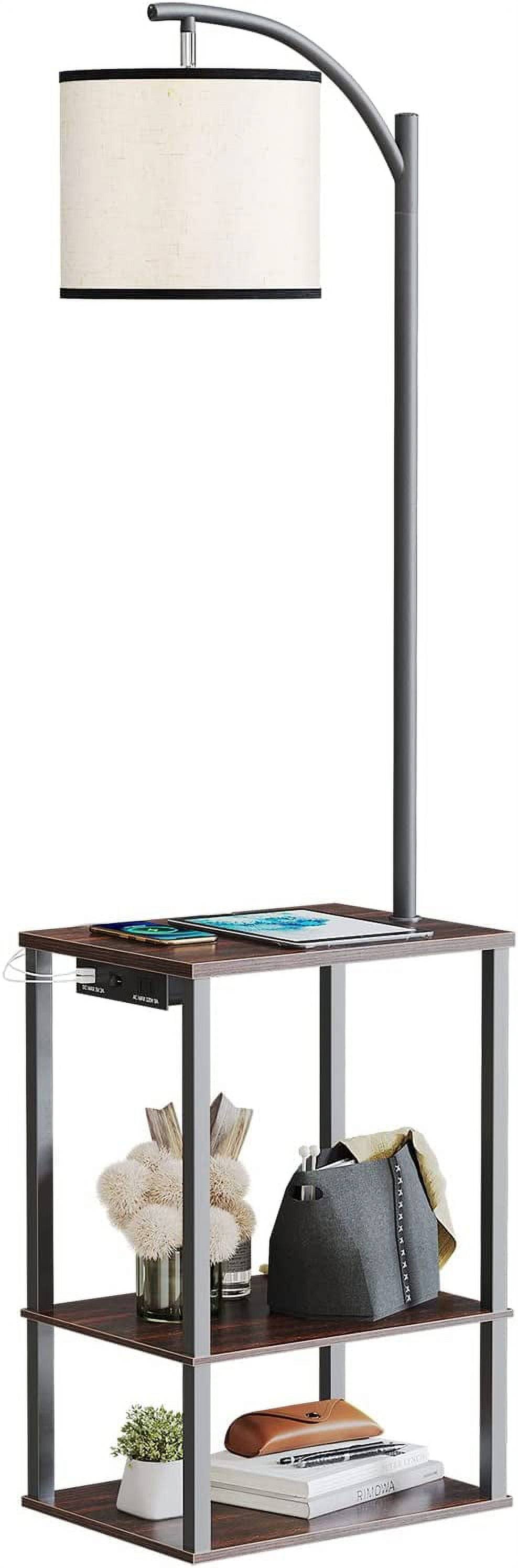 SUNMORY Floor Lamp with Table, Lamps for Living Room with USB Port, Attached End Table with Shelves, Brown - Product image 1