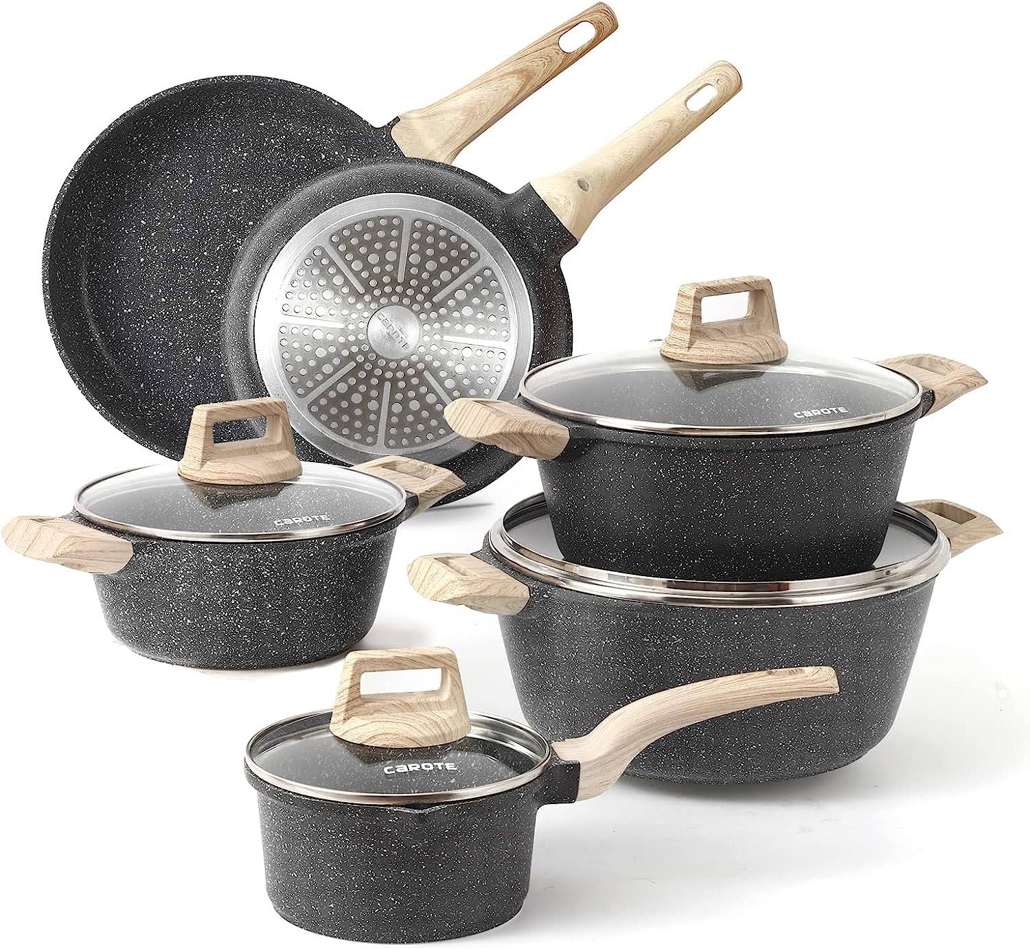 Carote Nonstick Granite Cookware Sets, 10 Pcs Pots and Pans Set, Non Stick Stone Kitchen Cookware Set with - Product image 1