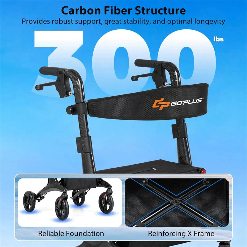 Ultralight Carbon Fiber Rollator Walker for Seniors, Foldable Rolling Walker with Seat, 8" Wheels - Product image 5