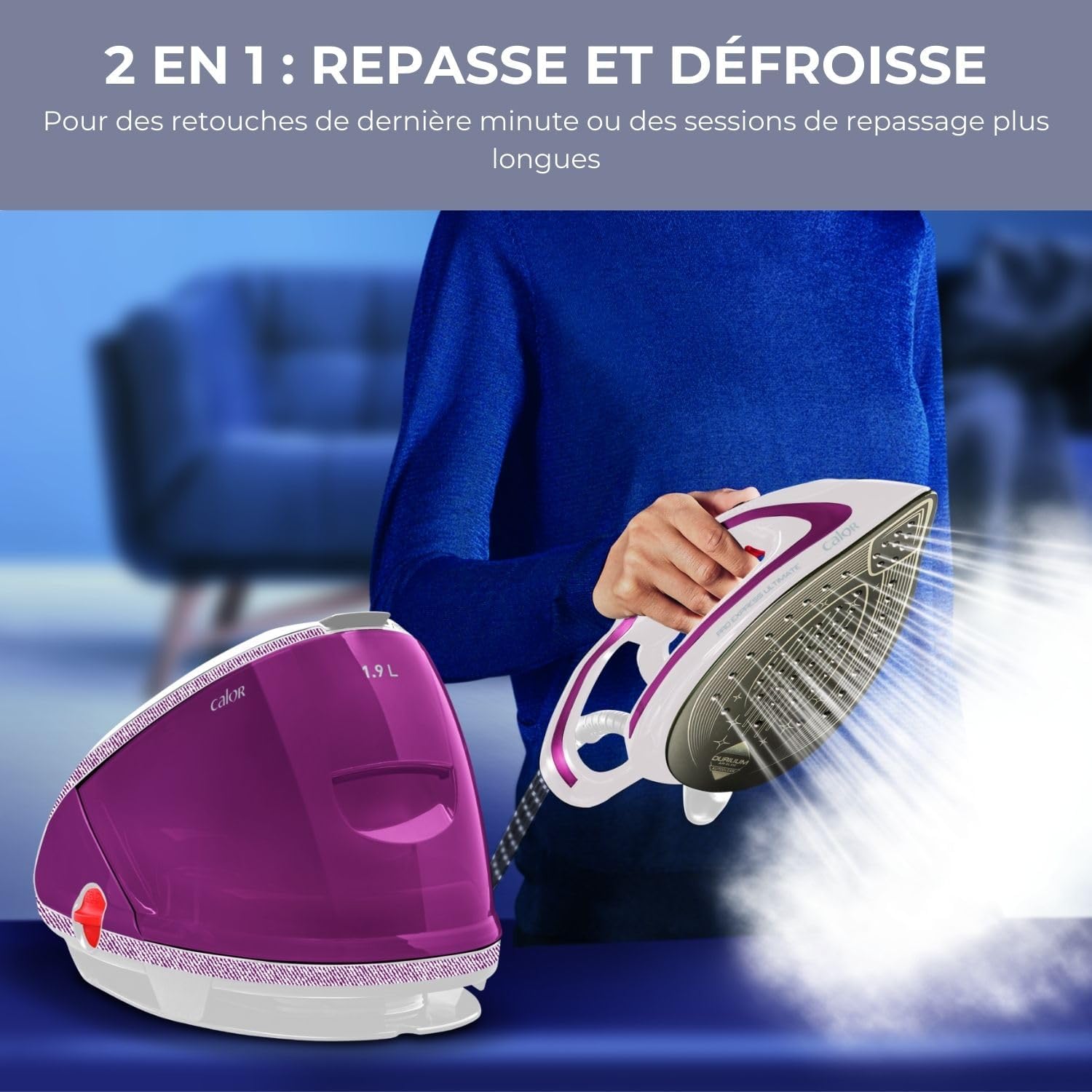 Calor Pro Express Ultimate Steam Generator, High Pressure, 7.3 bars, Pressing Function 490 g/min, Limescale collector, Made in France GV9560C0