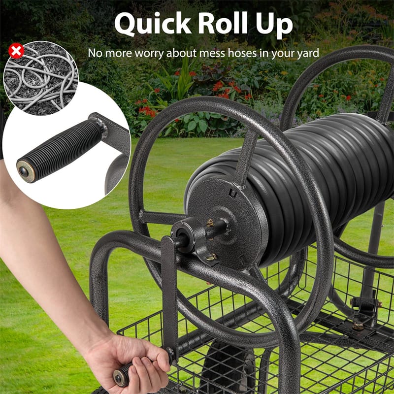 Portable Garden Hose Reel Cart Holds 300FT of 5/8" Large Capacity, Heavy-Duty Metal Hose Cart with 4 Wheels - Product image 8