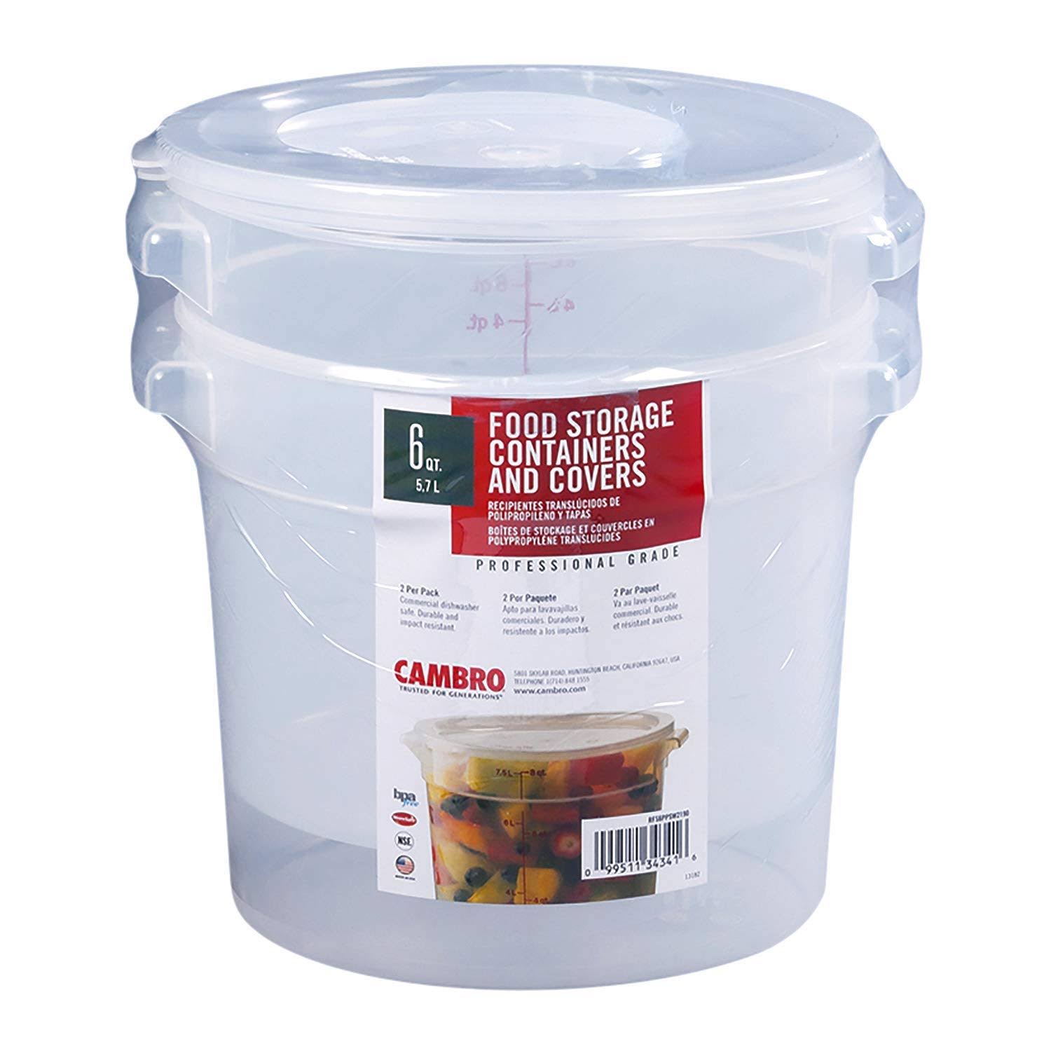 Cambro 6 Quart Round Storage Container with Lid, Clear - 2 pack - Product image 1