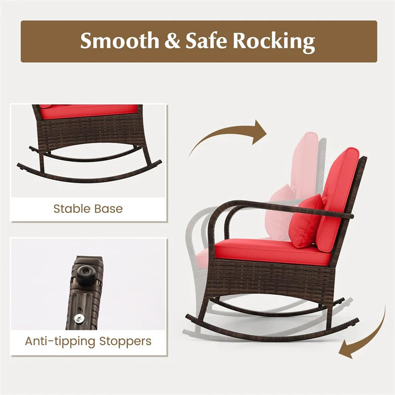 3-Piece Outdoor Wicker Rocking Chair Set, Rattan Bistro Rocker Furniture with Cushions & Pillows - Product image 45