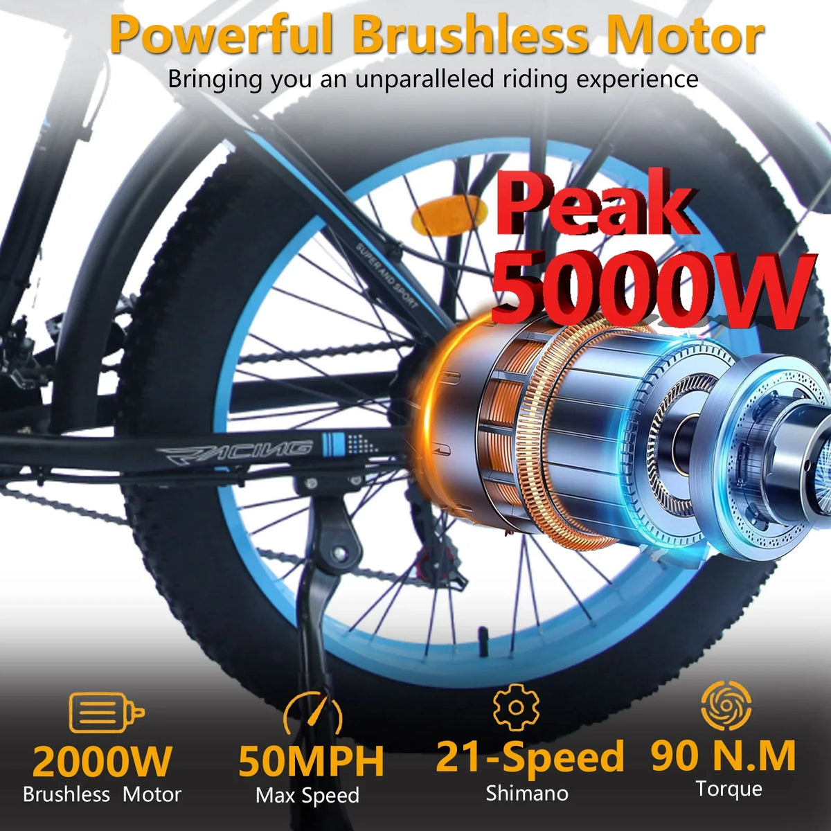 Peak 5000W - Electric - Bike for Adults - Men, Dual - Motor - Ebike 50MPH - Hunting - Ebike - Product image 13