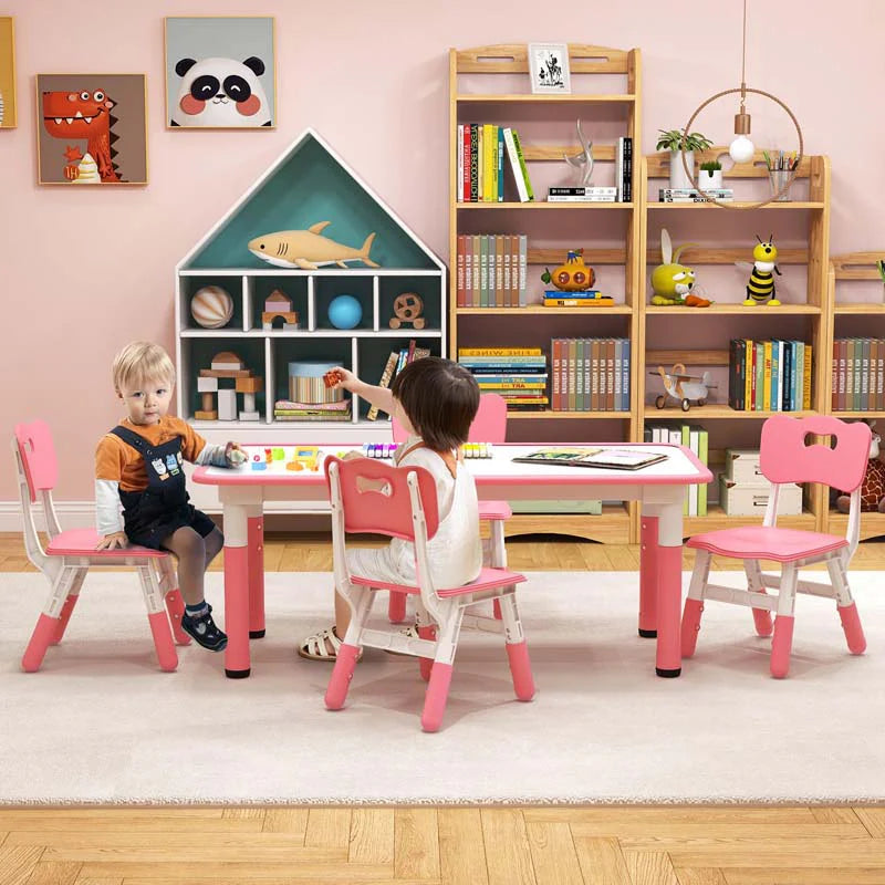 Kids Table and 4 Chairs Set, Height Adjustable Toddler Art Activity Desk with 4 Seats & Graffiti Desktop - Product image 12