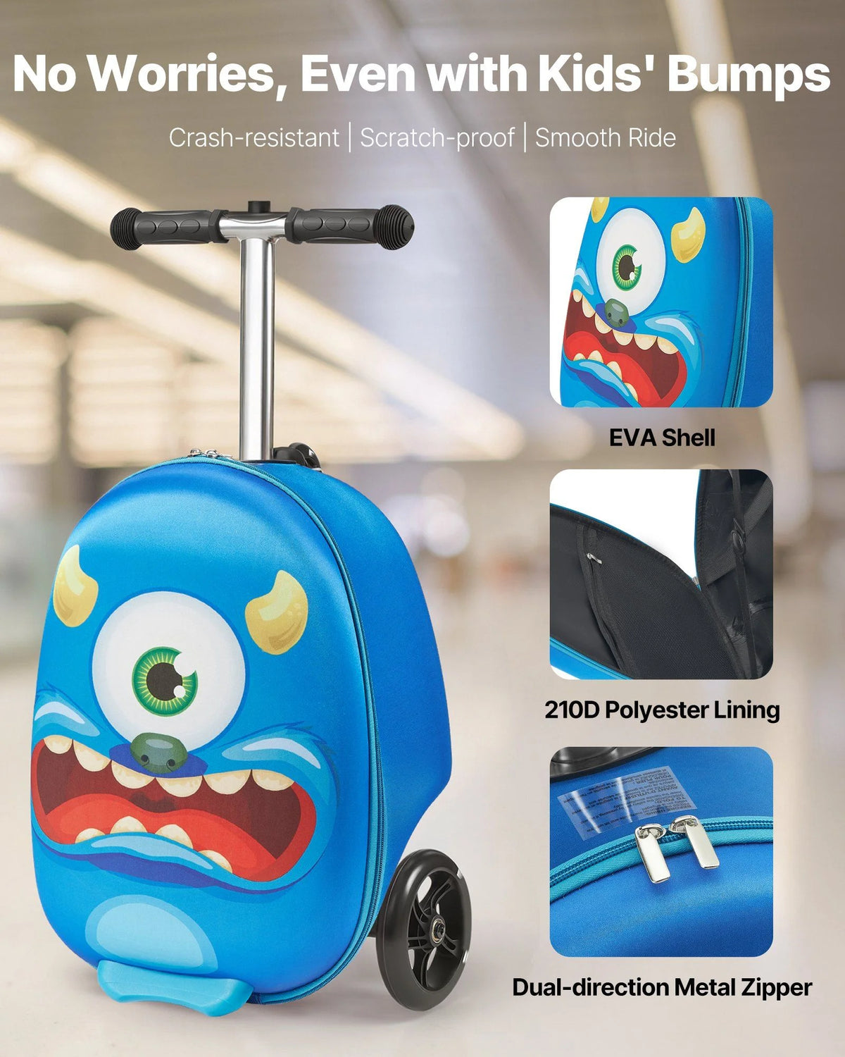 VEVOR Ride - on Luggage 20 - Inch Kids Scooter Suitcase with Flash Wheels Blue - Product image 2