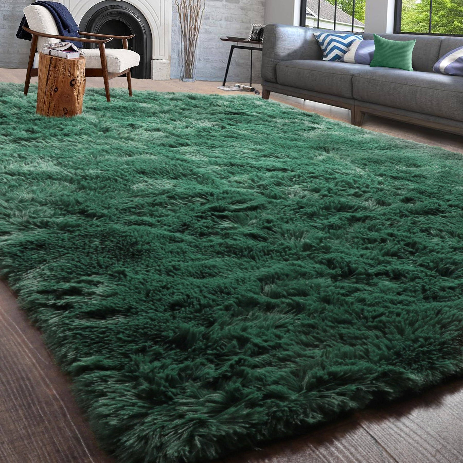 PAGISOFE Dark Green Area Rug for Bedroom, Living Room Aesthetic, Soft Shaggy Fluffy Rugs for Boys Room Kids - Product image 1