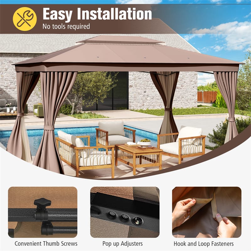 10 x 13 FT Patio Gazebo, Double-Roof Outdoor Canopy Tent with Mesh Netting & Privacy Curtains - Product image 8
