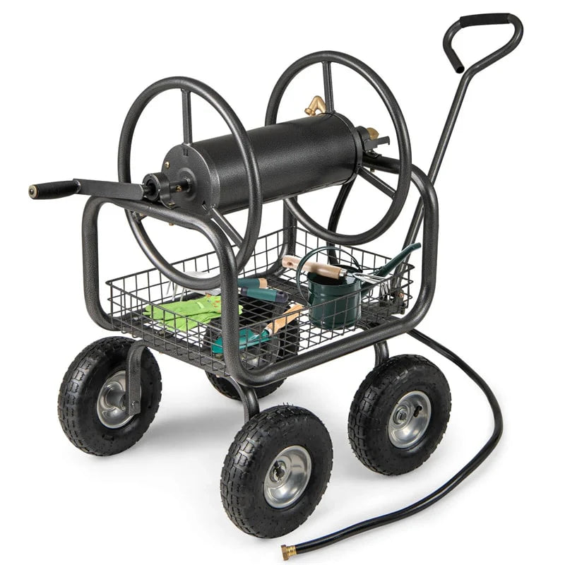 Portable Garden Hose Reel Cart Holds 300FT of 5/8" Large Capacity, Heavy-Duty Metal Hose Cart with 4 Wheels - Product image 2