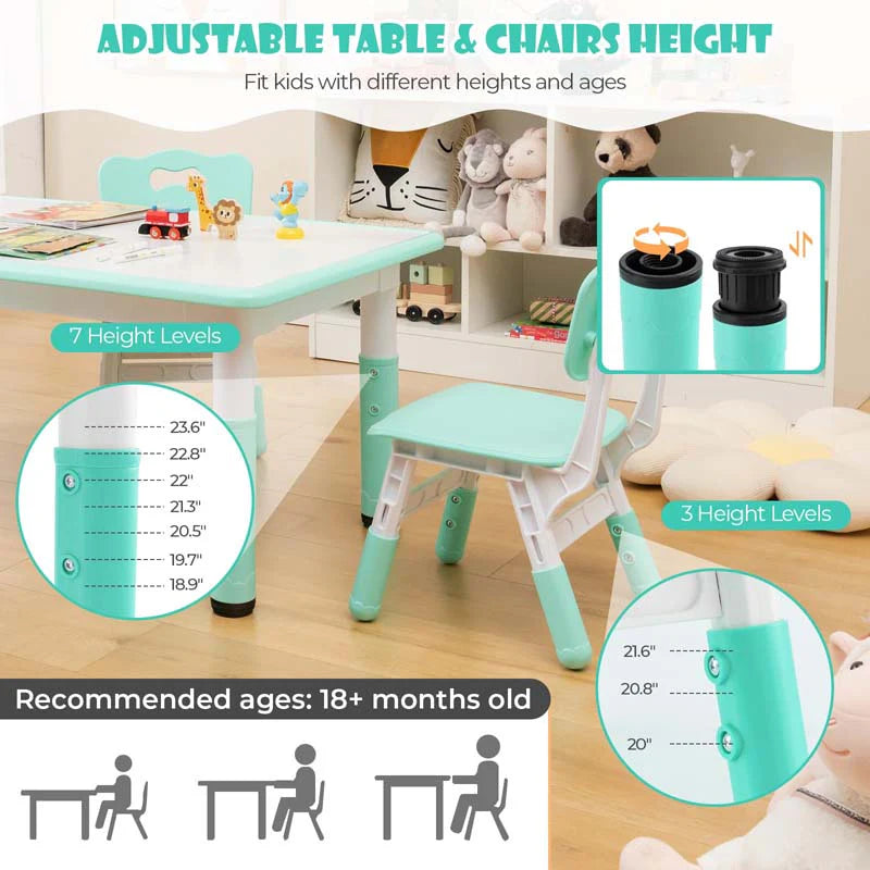Kids Table and 4 Chairs Set, Height Adjustable Toddler Art Activity Desk with 4 Seats & Graffiti Desktop - Product image 5
