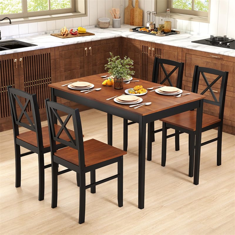 5-Piece Dining Table Set for 4, Mid-Century Modern Kitchen Table & 4 Chairs with Rubber Wood Legs & Cross - Product image 9