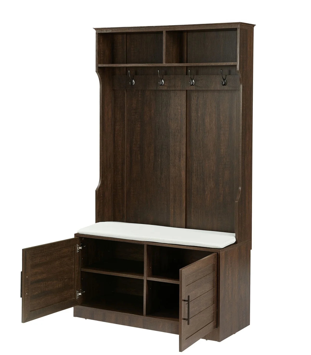 Entryway Hall Tree with Storage Bench, Wooden Coat Rack with Sponge Pad and 4 Dual Hooks - Product image 21