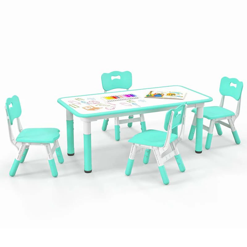 Kids Table and 4 Chairs Set, Height Adjustable Toddler Art Activity Desk with 4 Seats & Graffiti Desktop - Product image 1