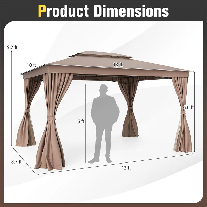 10 x 13 FT Patio Gazebo, Double-Roof Outdoor Canopy Tent with Mesh Netting & Privacy Curtains - Product image 11