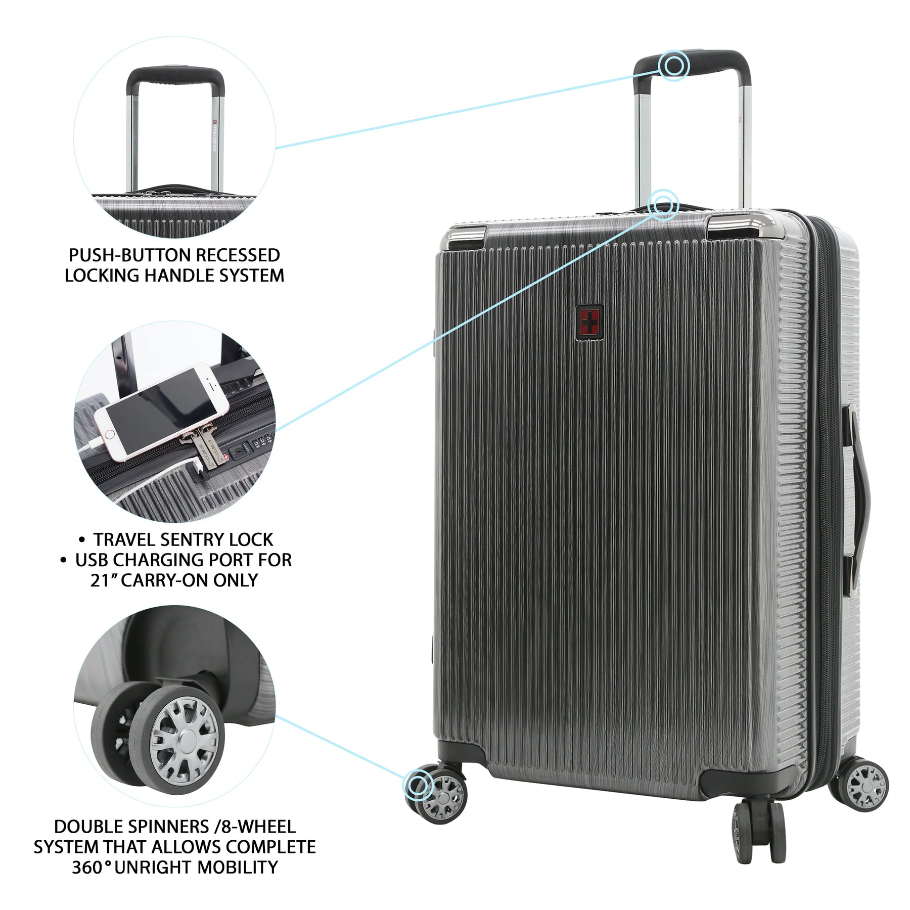 Swiss Tech Excursion 29" Hard Side Rolling Upright Luggage - Charcoal - Product image 3