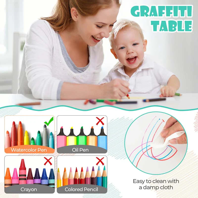 Kids Table and 4 Chairs Set, Height Adjustable Toddler Art Activity Desk with 4 Seats & Graffiti Desktop - Product image 6