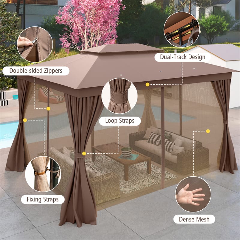 10 x 13 FT Patio Gazebo, Double-Roof Outdoor Canopy Tent with Mesh Netting & Privacy Curtains - Product image 10