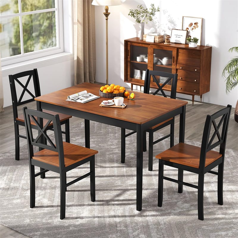 5-Piece Dining Table Set for 4, Mid-Century Modern Kitchen Table & 4 Chairs with Rubber Wood Legs & Cross - Product image 2