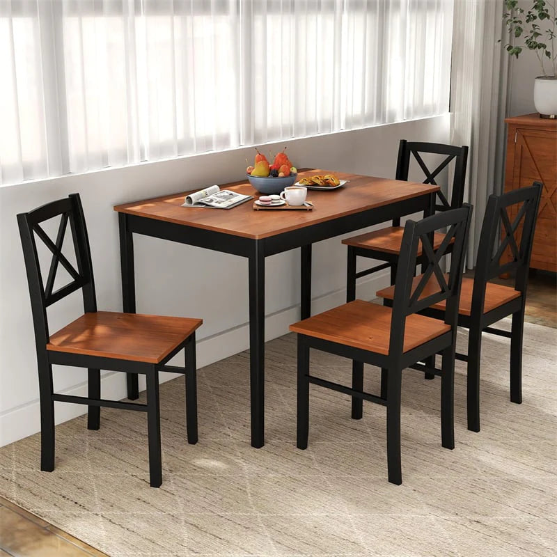 5-Piece Dining Table Set for 4, Mid-Century Modern Kitchen Table & 4 Chairs with Rubber Wood Legs & Cross - Product image 3
