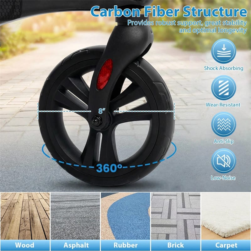 Ultralight Carbon Fiber Rollator Walker for Seniors, Foldable Rolling Walker with Seat, 8" Wheels - Product image 9