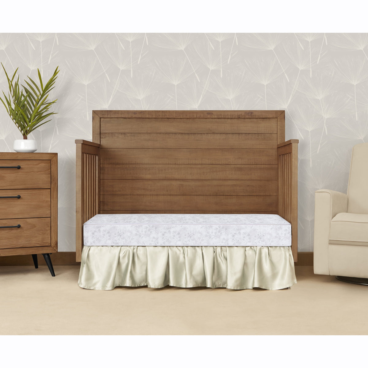 on Me Twinkle 5 88 Coil Crib and Toddler Mattress. Morning Mist Floral. Greenguard Gold Certified
