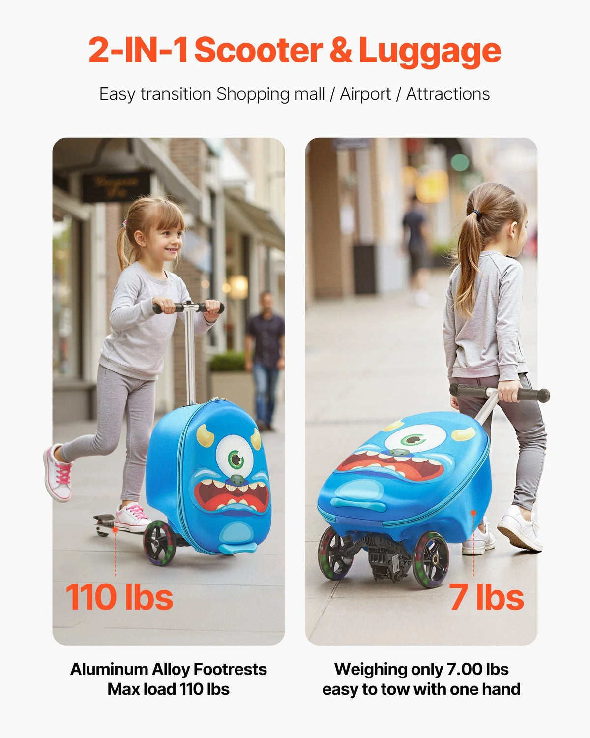 VEVOR Ride - on Luggage 20 - Inch Kids Scooter Suitcase with Flash Wheels Blue - Product image 4