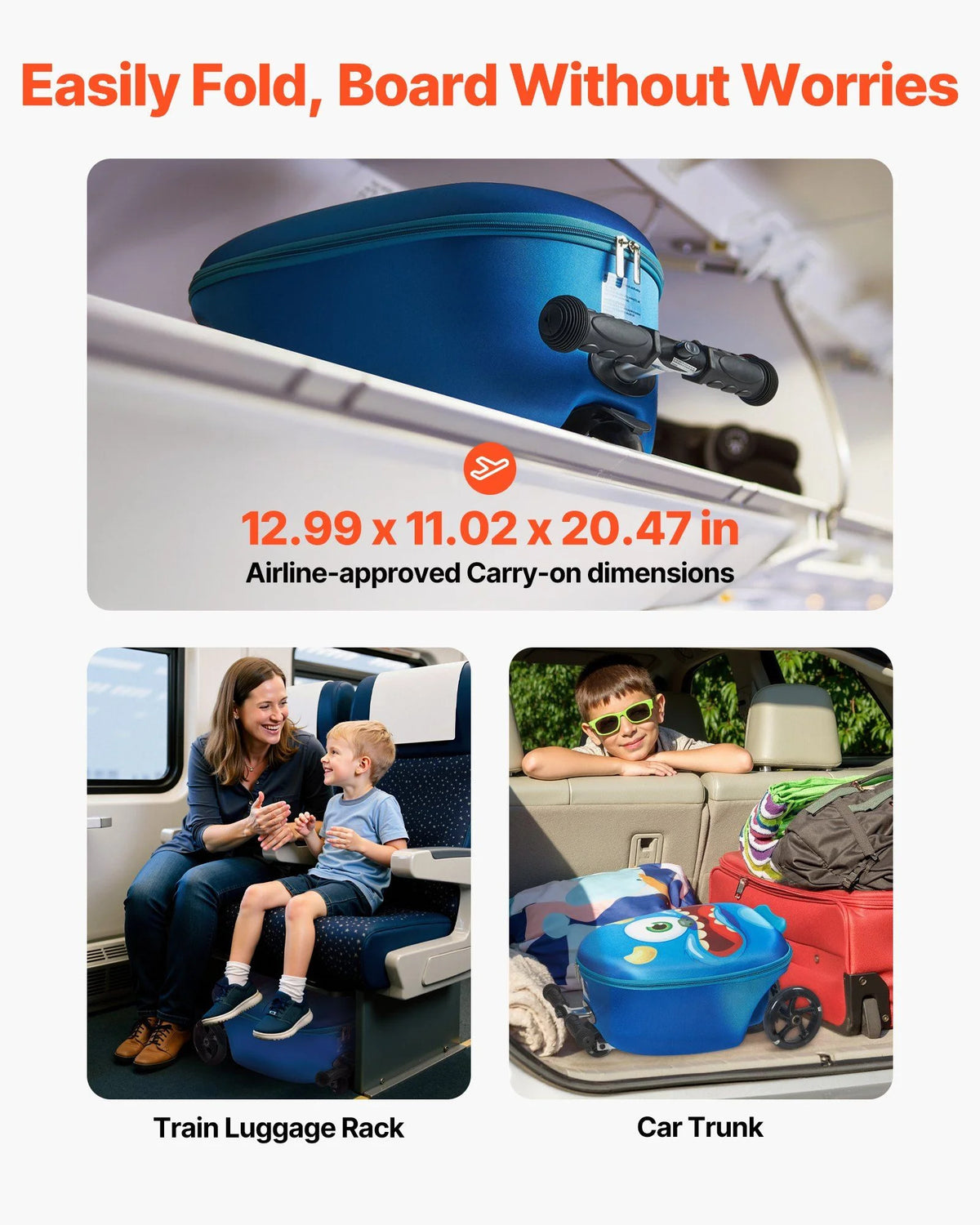 VEVOR Ride - on Luggage 20 - Inch Kids Scooter Suitcase with Flash Wheels Blue - Product image 5