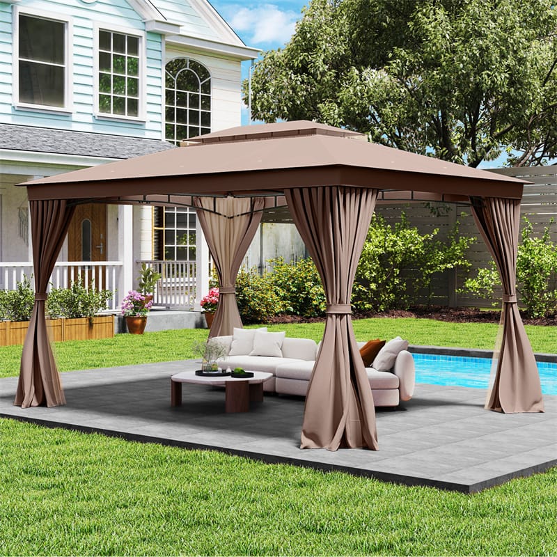 10 x 13 FT Patio Gazebo, Double-Roof Outdoor Canopy Tent with Mesh Netting & Privacy Curtains - Product image 4