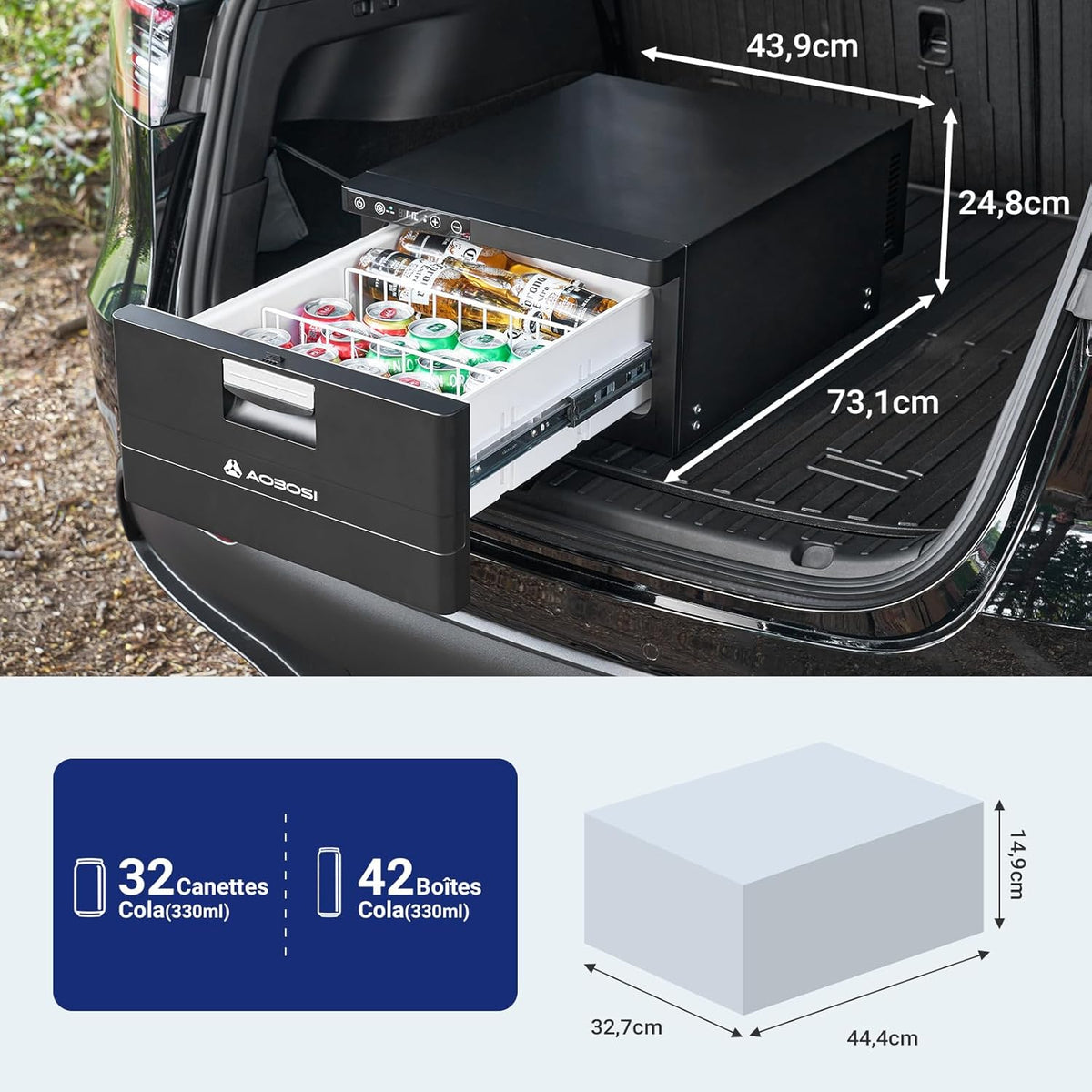 AAOBOSI 31L Drawer Electric Cooler, Compression Cooler with APP, Caravan Cooler 12V/24V, -20℃ to 20℃ Electric Cooler for Car, Truck, Boat, Motorhome