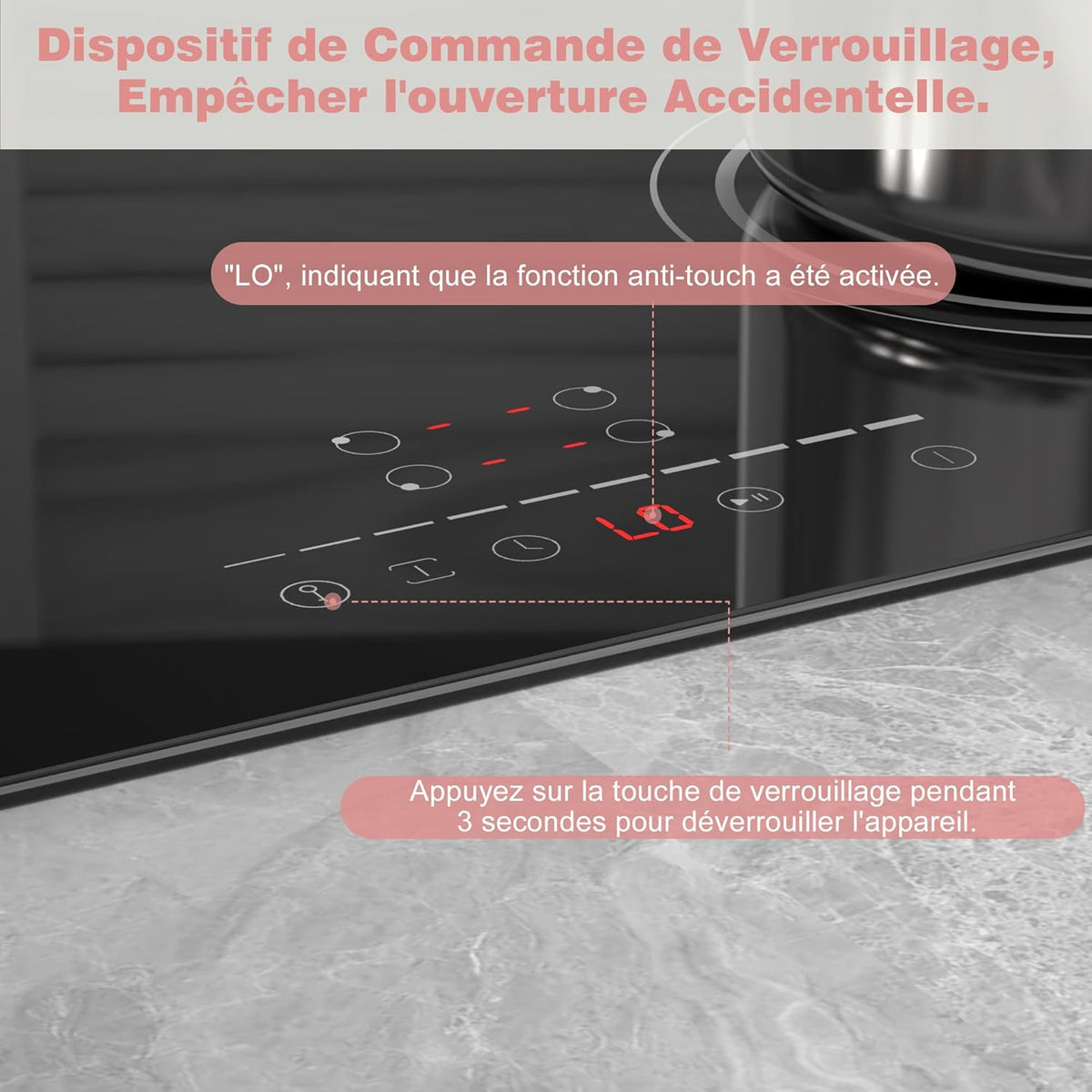 6400W Built-in 4 Burner Induction Hob, Flexible Zone Induction Hob, 60cm Electric Hob, Pause Function, 9 Levels, Touch Control, Timer, Child Lock