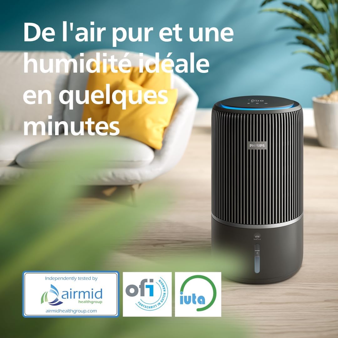 Philips 3400 Series 2 in 1 Air Purifier and Humidifier, NanoProtect HEPA Filter + Activated Carbon Filter, Hygienic Humidification, CADR 300 m³/h, Humidification Rate 650 ml/h (AC3421/13)