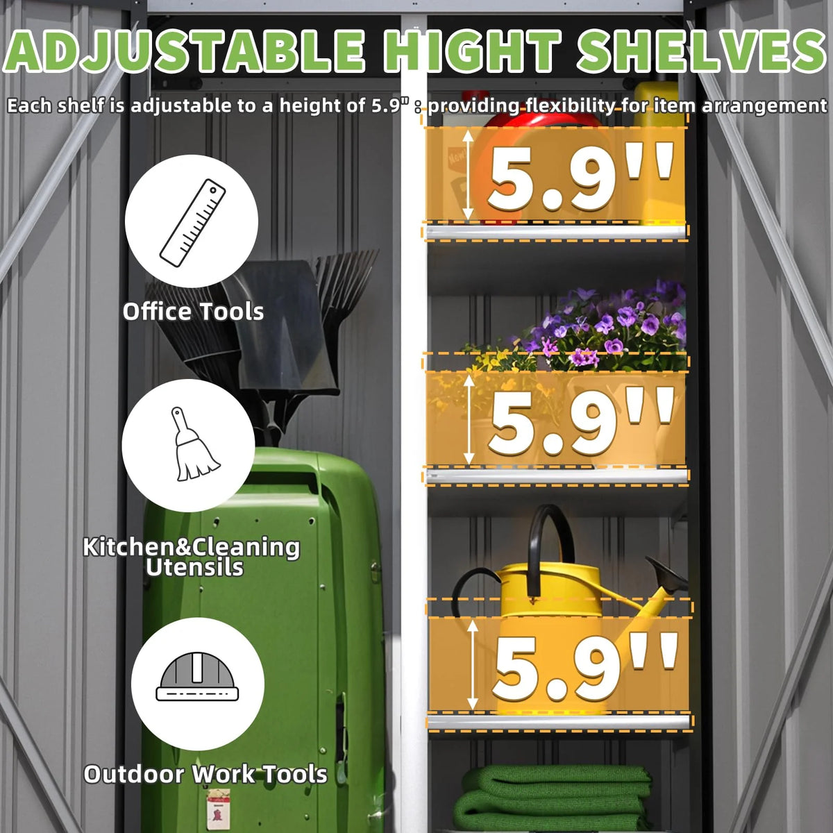 AECOJOY Outdoor Storage Cabinet Waterproof with Shelves, Vertical Tall Sheds Cabinet - Product image 5