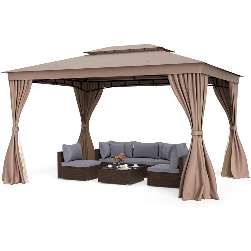 10 x 13 FT Patio Gazebo, Double-Roof Outdoor Canopy Tent with Mesh Netting & Privacy Curtains - Product image 2