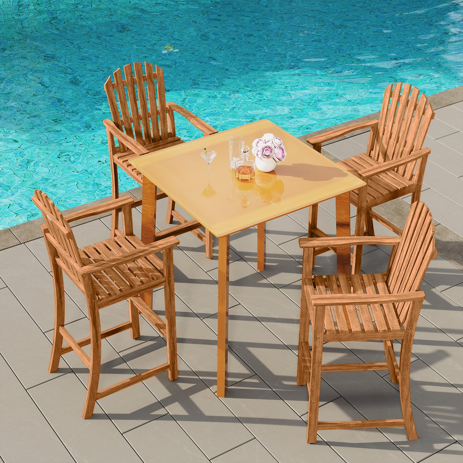 Tangkula Tall Adirondack Chair - Outdoor Acacia Wood Bar Stool with Back - Product image 9