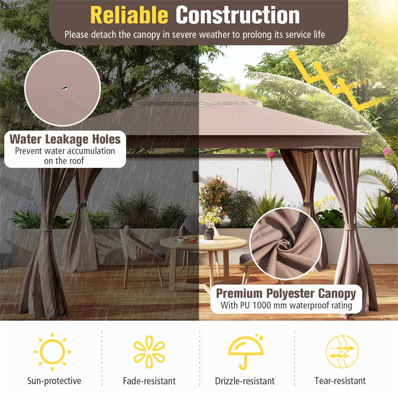 10 x 13 FT Patio Gazebo, Double-Roof Outdoor Canopy Tent with Mesh Netting & Privacy Curtains - Product image 5